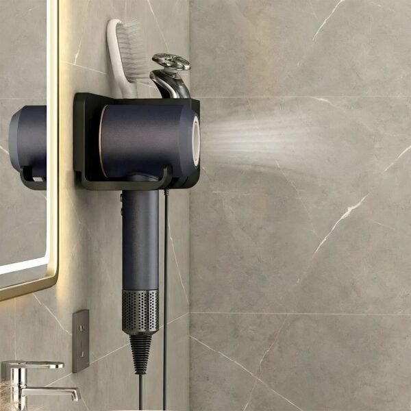 Wall-Mount-Hair-Dryer-Holder-02.jpg Wall Mounted Hair Dryer Holder with Multipurpose Organizer Shelf and Hook