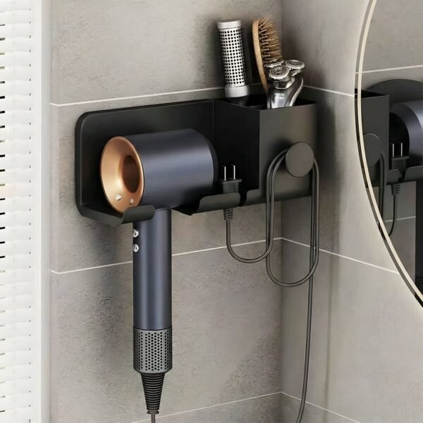 Wall-Mount-Hair-Dryer-Holder-03.jpg Wall Mounted Hair Dryer Holder with Multipurpose Organizer Shelf and Hook