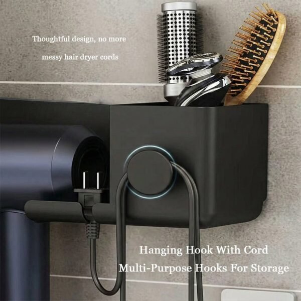 Wall-Mount-Hair-Dryer-Holder-06.jpg Wall Mounted Hair Dryer Holder with Multipurpose Organizer Shelf and Hook