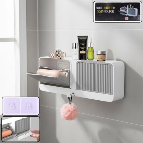 Wall Mounted 4-Compartment Bathroom Storage & Soap Holder