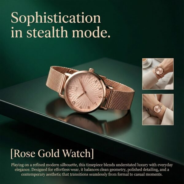 Elegant Rose Gold Finish Analog Wrist Watch (1 Pc)