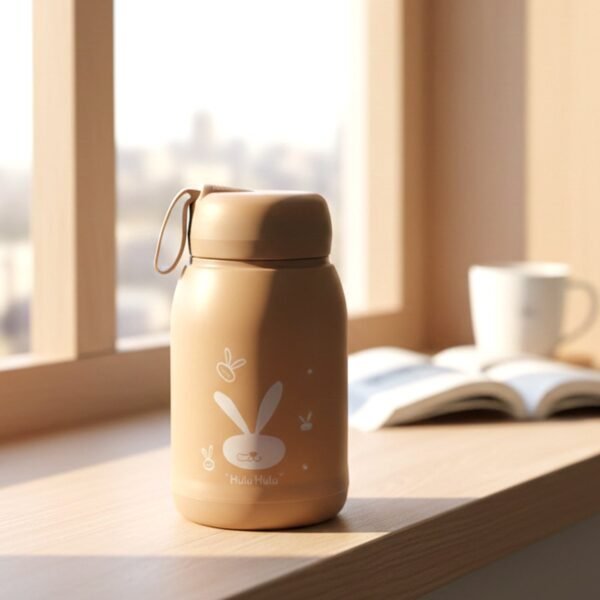 Water-bottle-03.jpg Cute Bunny Print Glass Drinking Brown Bottle (330ML / 1 Pc)