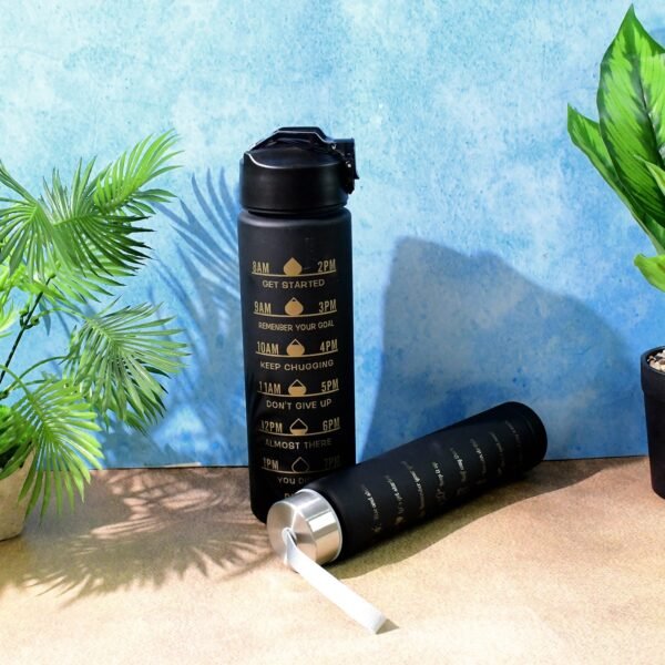 2 Pc Premium Black Motivational Water Bottle Set (900 ML + 300 ML)