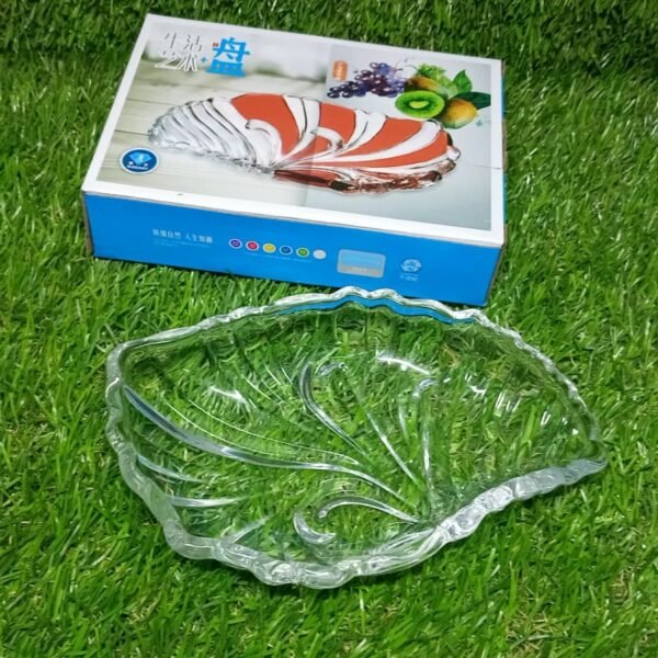 Leaf shaped Glass Serve tray of snacks, Mukhwaas, and ice cream.