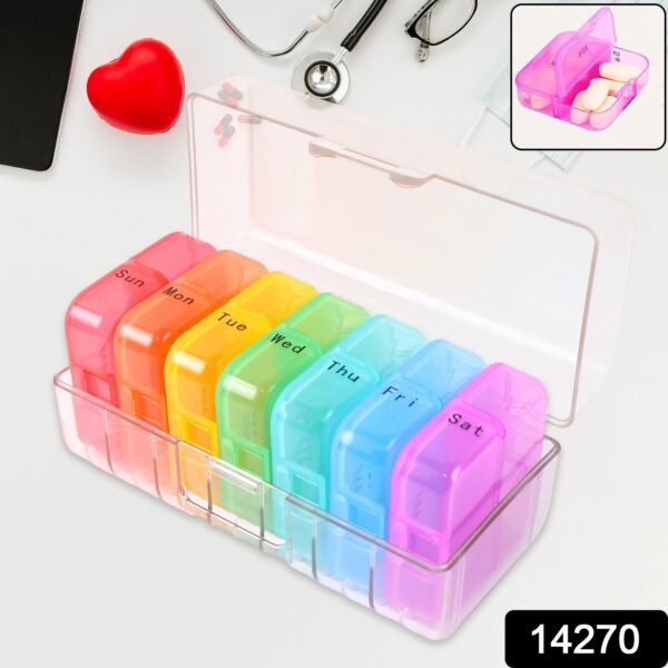 Weekly 7 Day Rainbow Color Pill Organizer Box