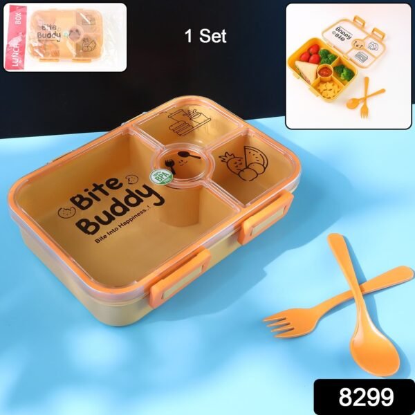 WhatsAppImage2025-06-19at09.54.03.jpg Bite Buddy 4-Compartment Leak-Resistant Plastic Lunch Box with Spoon & Fork