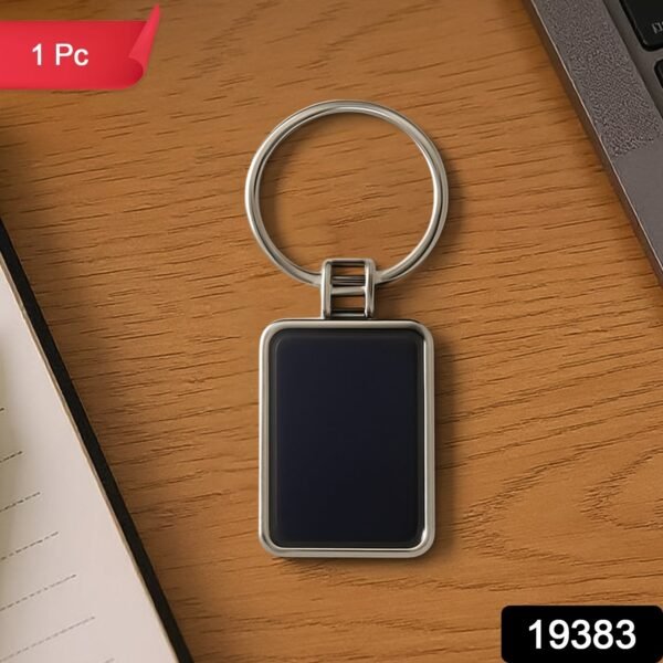 Premium Rectangular Black & Silver Metal Keychain (1 Pc)