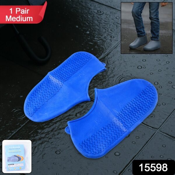 Blue Non-Slip Silicone Rain Anti skid Waterproof Fordable Boot Shoe Cover (1 Pair)
