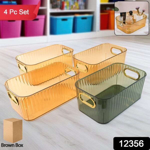 WhatsAppImage2025-07-10at10.41.10.jpg Premium Ribbed Transparent Storage Basket with Gold Handle 25×14 cm 4 Pc