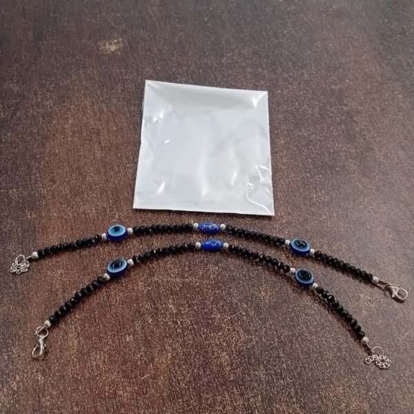 Adjustable Black Bead Evil Eye Protection Bracelet Set (2 Pc)