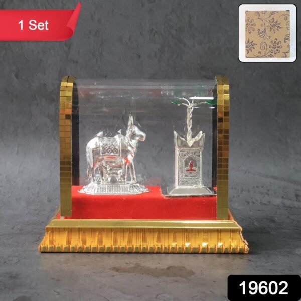 Decorative Kamdhenu Cow with Calf and Tulsi Plant Idol Set