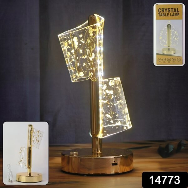 Luxury Golden Crystal LED Double Shade Table Lamp (1 Pc)