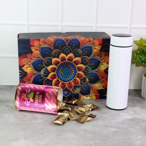 Effete Rose Almonds Gift Hamper, Golden With Bottle (2 Pc Set), Mix Color