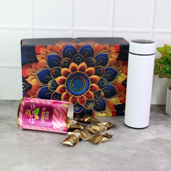 Effete Rose Almonds Gift Hamper, Golden With Bottle (2 Pc Set), Mix Color