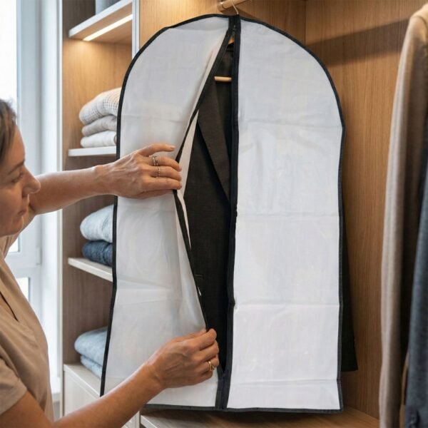 WhiteblackSuitStorageBags-03.jpg Transparent Garment Cover with Front Zipper (100 × 60 cm, 1 Pc)