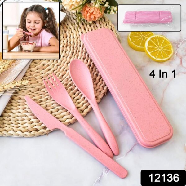 a0c068cb-cd2d-4ea3-a25f-71278980e307.jpg 4 in 1 Travel Utensils Plastic Spoons and Forks Sets for Lunch Box (3 Pc With Case)