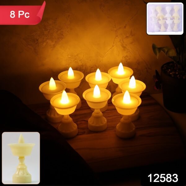 Set of 8 White Water Sensor LED Diyas