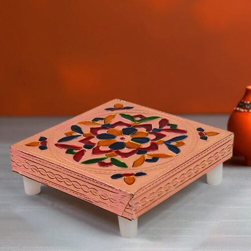 a27ce085-04d0-439b-b3dc-66263dd6066d.jpg 1 Pc Meenakari Wooden Chowki & Bajot Set: For Home & Office Puja (Multicolor)