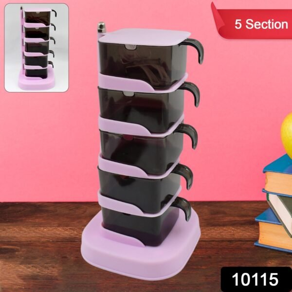 a31a6aef-e88c-4986-9855-ecc01940c41e.jpg Rotating Spice Jars Vertical Rotatable Seasoning Box 5 Section / Tier 5 Spoon (1 Set)