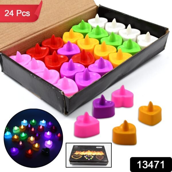 Heart Shape Battery Operated Tea Light LED Candles, Decoration Diwali (24 Pc Set)