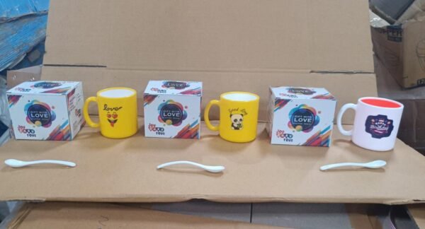 Mix Design & Color Coffee Mug With Spoon and box packing, Designer Mug with