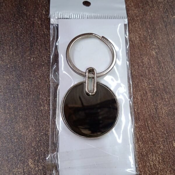 Sleek Black Round Metal Keychain (1 Pc)