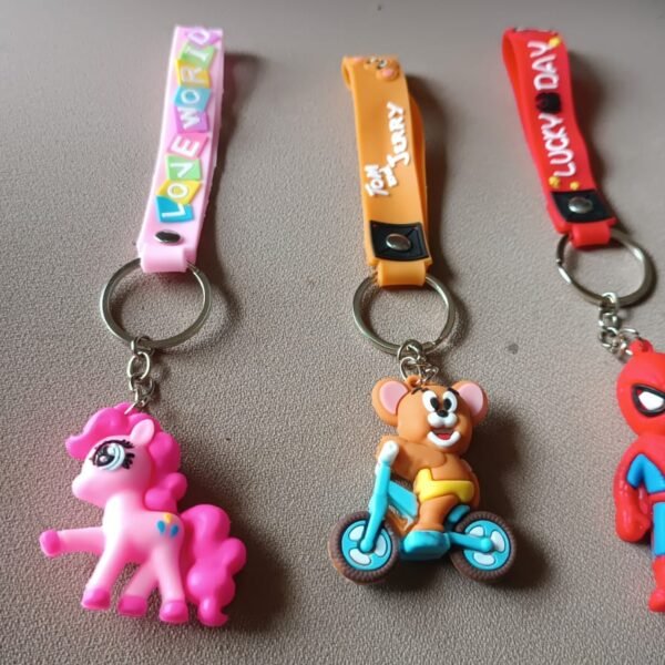 Cute Cartoon Silicone 3D Key Chain with Metal Hook & Strap (Pack of 1)