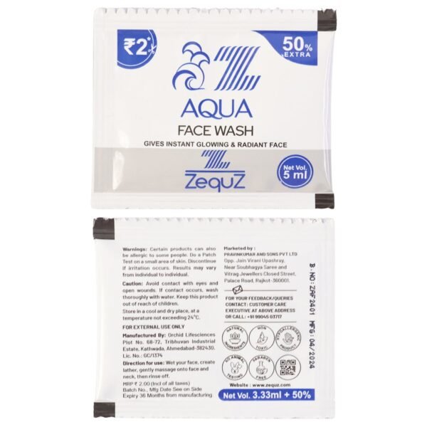 aquafacewash-04_97f76b1a-90b6-4c9c-b4b4-9a75349007bd.jpg Zequz Aqua Face Wash Sachet (5 ML / 1 Pc)