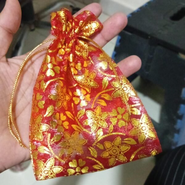 Net Fabric Drawstring Pouch – Organza Shagun Potli for Dry Fruits (Mix Sizes & Design)