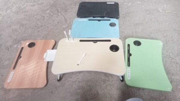 b405c131-83dc-43c3-bcc8-92ee6a407c1e_87bbb91d-259a-42da-a190-8b51a1a914ba.jpg MultiPurpose Study Table Foldable Portable Notebook Bed Lap Desk Tray Stand Reading Holder with Coffee Cup Slot, Drawer, Fan, USB Cable & Light for Breakfast, Reading & Movie Watching (1 Pc Mix Color)