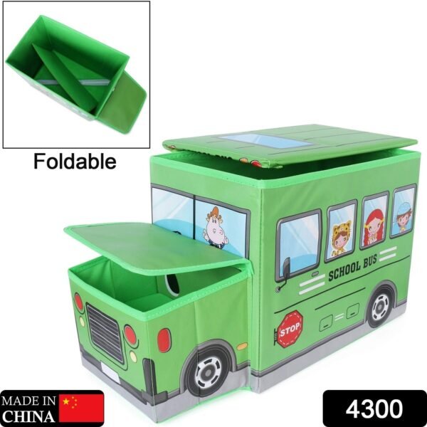 b5f47c4e-74bf-4ba1-9858-4a83630d9950.jpg Foldable Bus Shape Toy Box Storage with Lid for Storage of Toys Basket Useful as Toy Organizer mountable Racks Surface Multipurpose Basket for Kids Wardrobe Cabinet Wood with Cloth Cover For Home Decor Books, Game, Baby Cloth (Mix Color & Design )