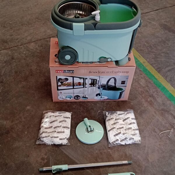 Ganesh Quick Spin Mop Steel Spin, Bucket Floor Cleaning 2 Micro fiber head / Refill