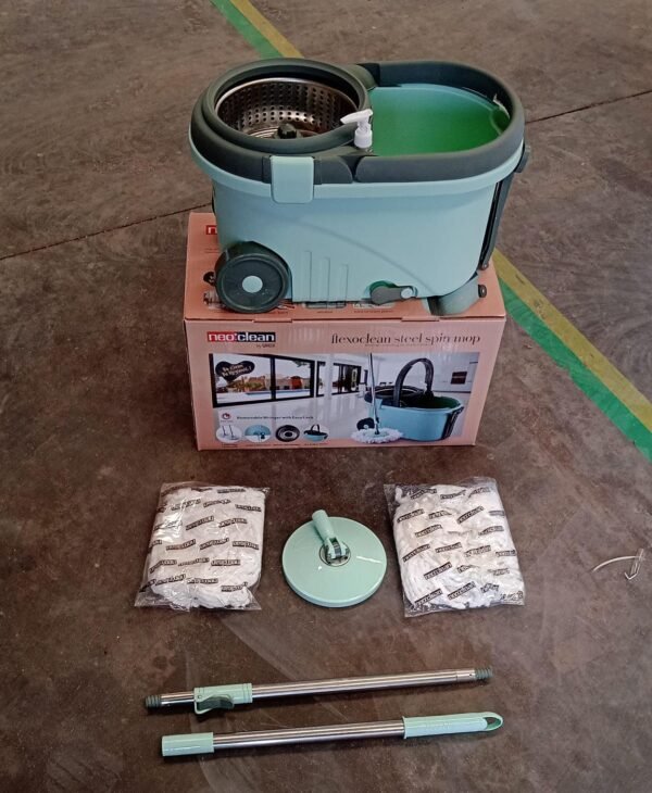 Ganesh Quick Spin Mop Steel Spin, Bucket Floor Cleaning 2 Micro fiber head / Refill