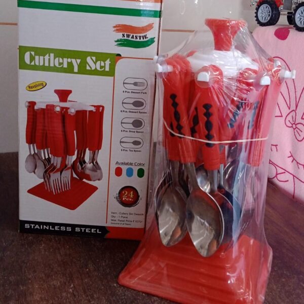 Classic Cutlery Set for Dining Table Stainless Steel 24-Piece Set With Stand (1 Set