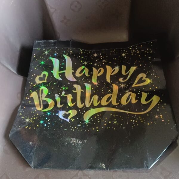 Birthday Gift Bag with Gold Shiny Stars, Reusable Party Gift Bags (1 Pc)