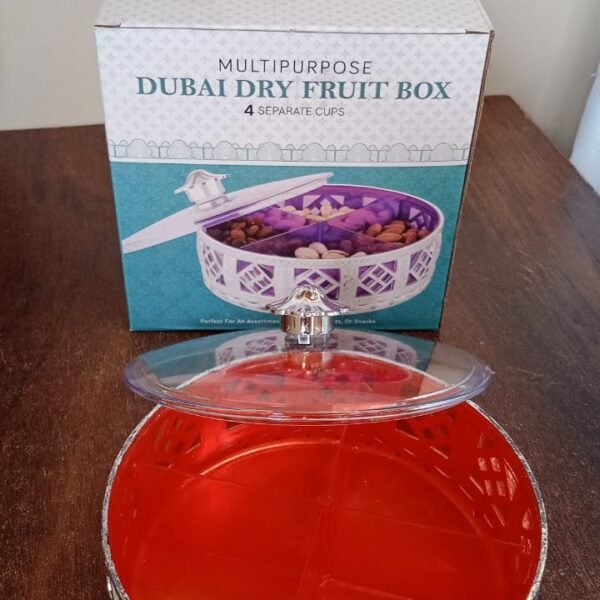 ba0b30af-6bff-4e67-aaac-9a44d2ad64f9.jpg Multipurpose Dry Fruit Box 4 Section Dry Fruit Round Silver Gift Box (1 Pc)