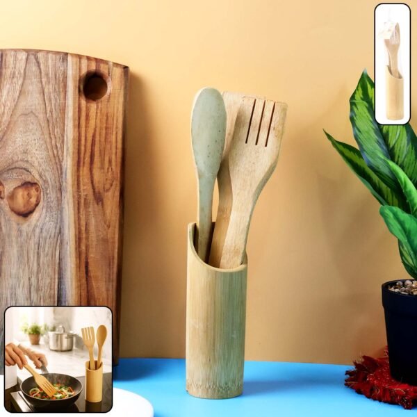 bamboospoon-WOSKU-01.jpg Eco-Friendly Bamboo Spatula Set with Holder (4 Pc)