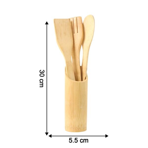 bamboospoon-size.jpg Eco-Friendly Bamboo Spatula Set with Holder (4 Pc)