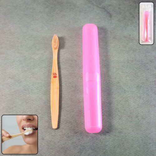 bambootoothbrush-WOSKU-01.jpg 2-in-1 Soft Toothbrush & Tongue Cleaner for All Ages (1 Pc, With Cover)