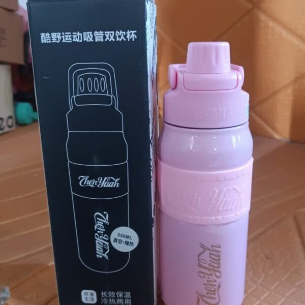 Stainless Steel Vacuum Insulated Water Bottle WIth Straw (550ml)