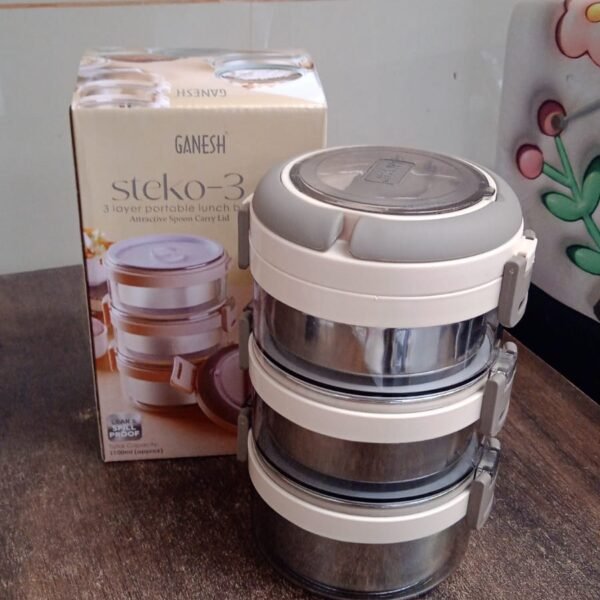 Ganesh Steko-3 Triple Layer Stainless Steel Insulated Lunch Box Set