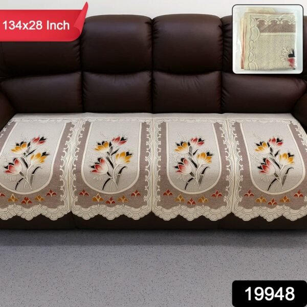 Floral Sofa Seat Runner Protector - (1 Pc / 134x28 Inch)