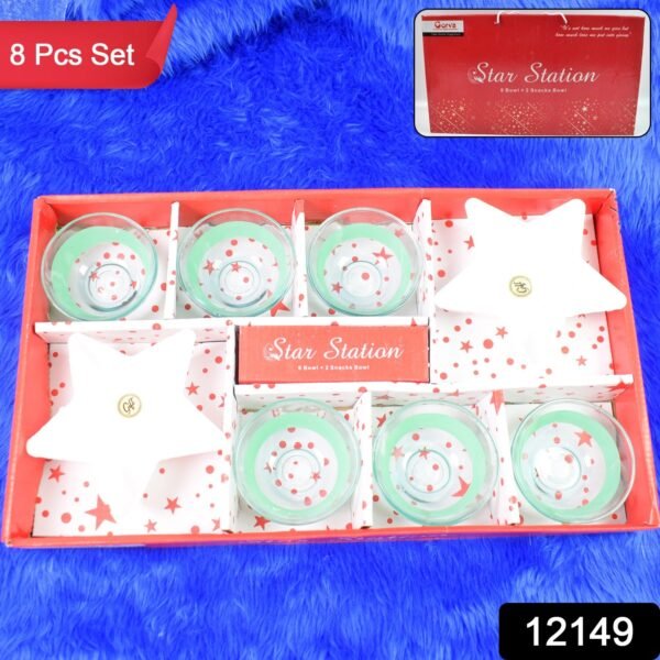 Star Station 6 Pc Glass Bowl & 2 Pc Plastic Star Snack Bowl Set (8 Pcs Set)