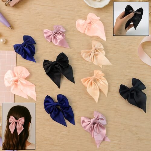 bow-01.jpg Premium Satin Bow Hair Clip Set for Girls and Women (10 Pc)