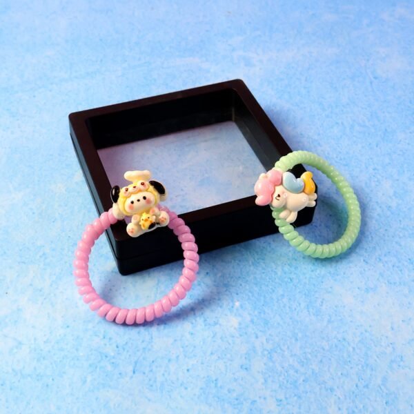 Cute Cartoon Charm Coil Hair Bands (2 Pc / Display Box)
