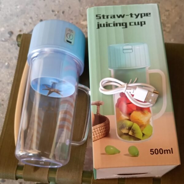 Portable Electric Juicer with Handle & Straw – USB Rechargeable, 6 Blades (500 ML)