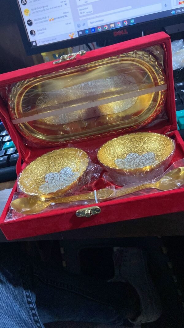 c42d32d1-8ade-47b7-94ea-90d254c09a57.jpg Gold Silver Plated 2 Bowl 2 Spoon Tray Set
