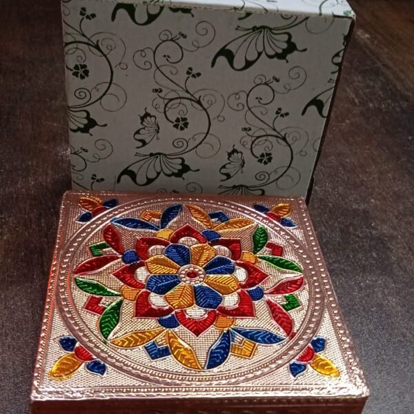 1 Pc Meenakari Wooden Chowki & Bajot Set: For Home & Office Puja (Multicolor)