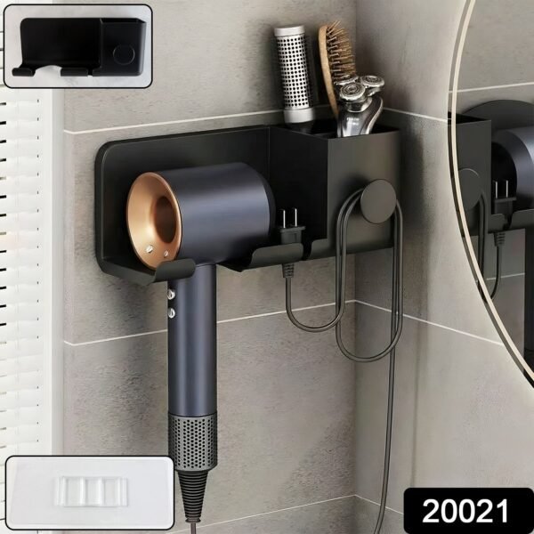 c5efe25d-0d4d-4bfc-ae9e-56b44df9c5e1.jpg Wall Mounted Hair Dryer Holder with Multipurpose Organizer Shelf and Hook