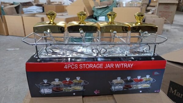 Storage Jar Set with 4 Jars Lids Tray and 4 Spoons for Coffee Tea Sugar  Kitchen Use